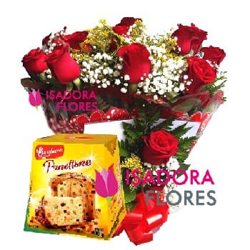 Buquê 1 dz de Rosas + Panettone Bauducco