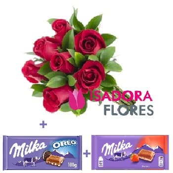 Buquê com rosas vermelhas + Milka