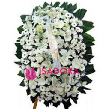 3984 Coroa de Flores Esteja em Paz - com flores brancas
