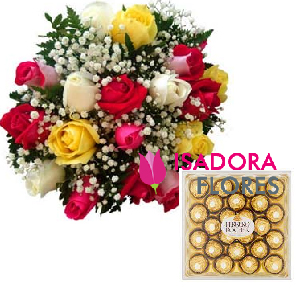5934 Buquê de Rosas + Ferrero Rocher 