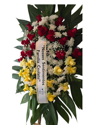 Coroa de Flores vermelha e amarela