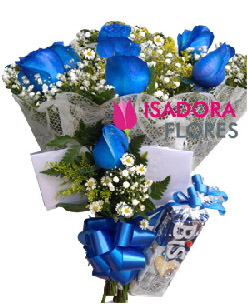 Buquê com Rosas Azuis + Chocolate