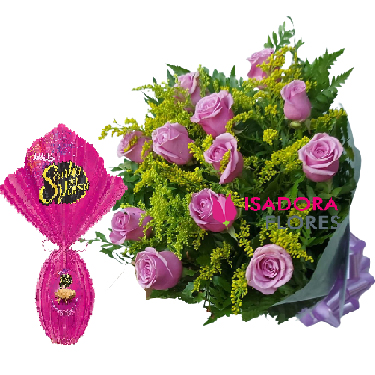 Buquê Rosas Lilas + Ovo Sonho de Valsa
