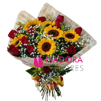 Buquê com rosas e Girassóis 02