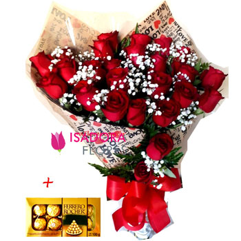 Buquê Love 24 rosas  + Chocolate Ferrero Rocher